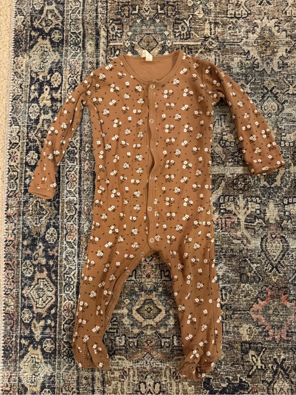 Q Quincy Mae footie pajamas 18-24 months brown Floral
